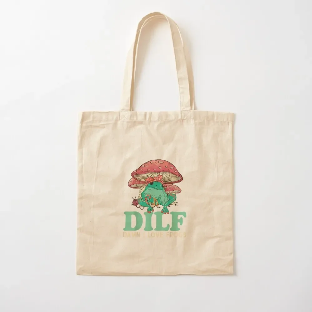 Dilf لعنة أحب الضفادع حمل حقيبة حمل حقيبة الرجال النساء حقائب الشاطئ المتسوق حقيبة المرأة قماش التسوق