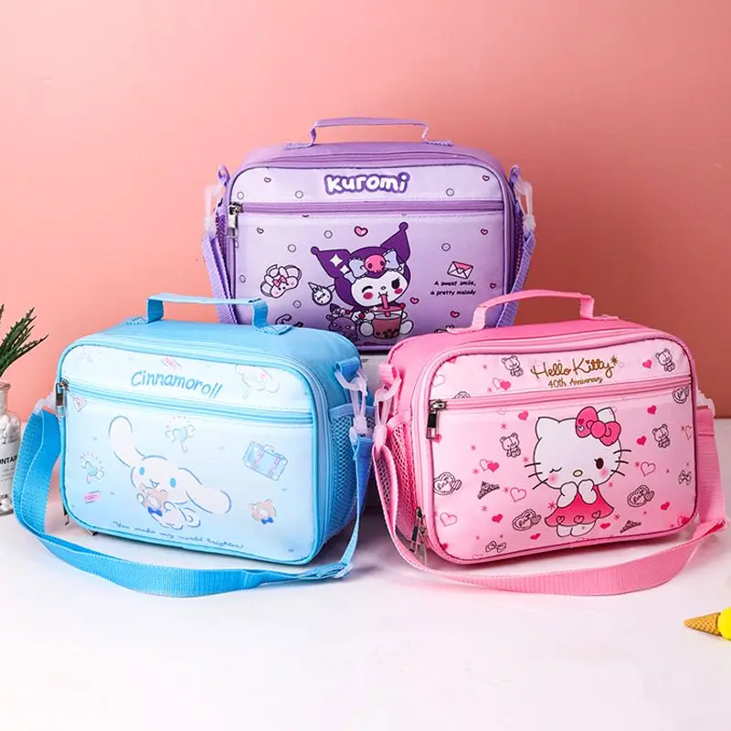 

Sanrio Hello Kitty Kuromi Student Lunch Box Bag Girl Heart Kawaii Anime Cinnamoroll Bento Bag Cute Cartoon Thermal Bag Kid Gift