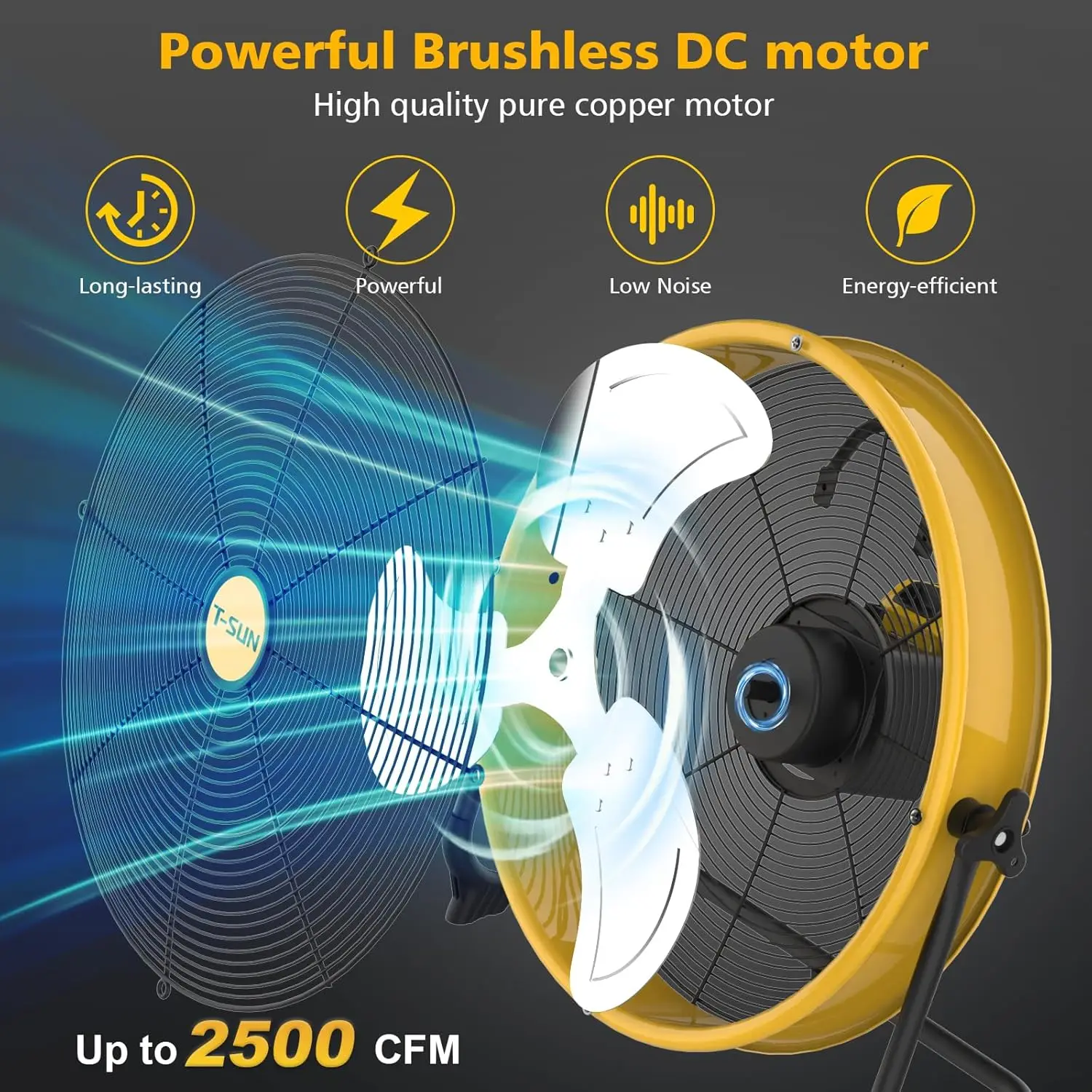 12/16 inch Floor Fan for Dewalt Battery Portable Fan Metal Industrial Stepless Speed Fan for Jobsite Garage Camping Emergency