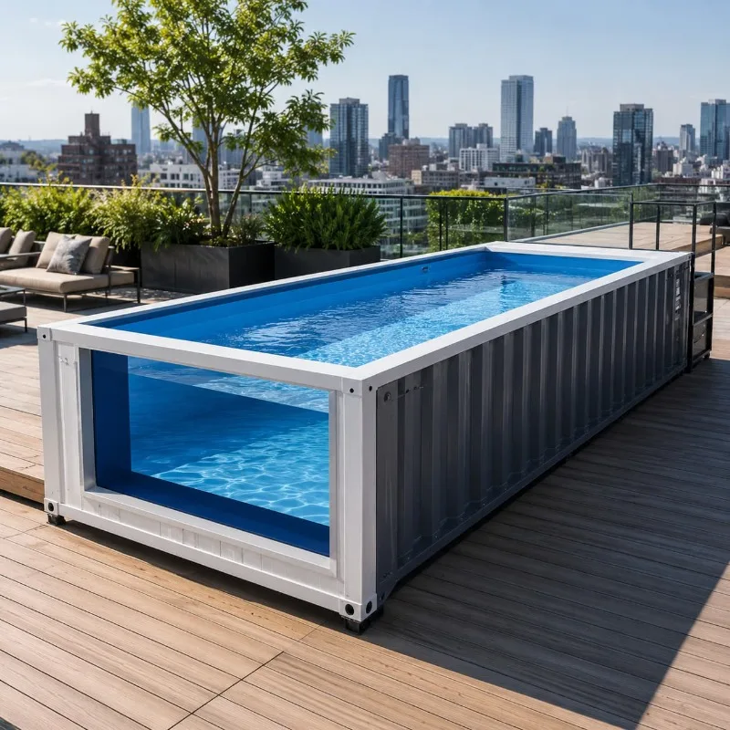Container Pool Outdoor Pool Clean Blue Water Customized Layout Color with Side Window Light Outdoor Patio Leisure