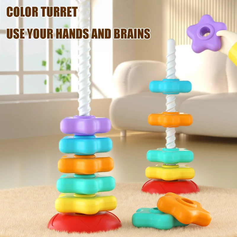 

Montessori Baby Rotating Rainbow Tower Stacking Toy Early Education Enlightenment Intellectual Development Toys Gift for Toddler