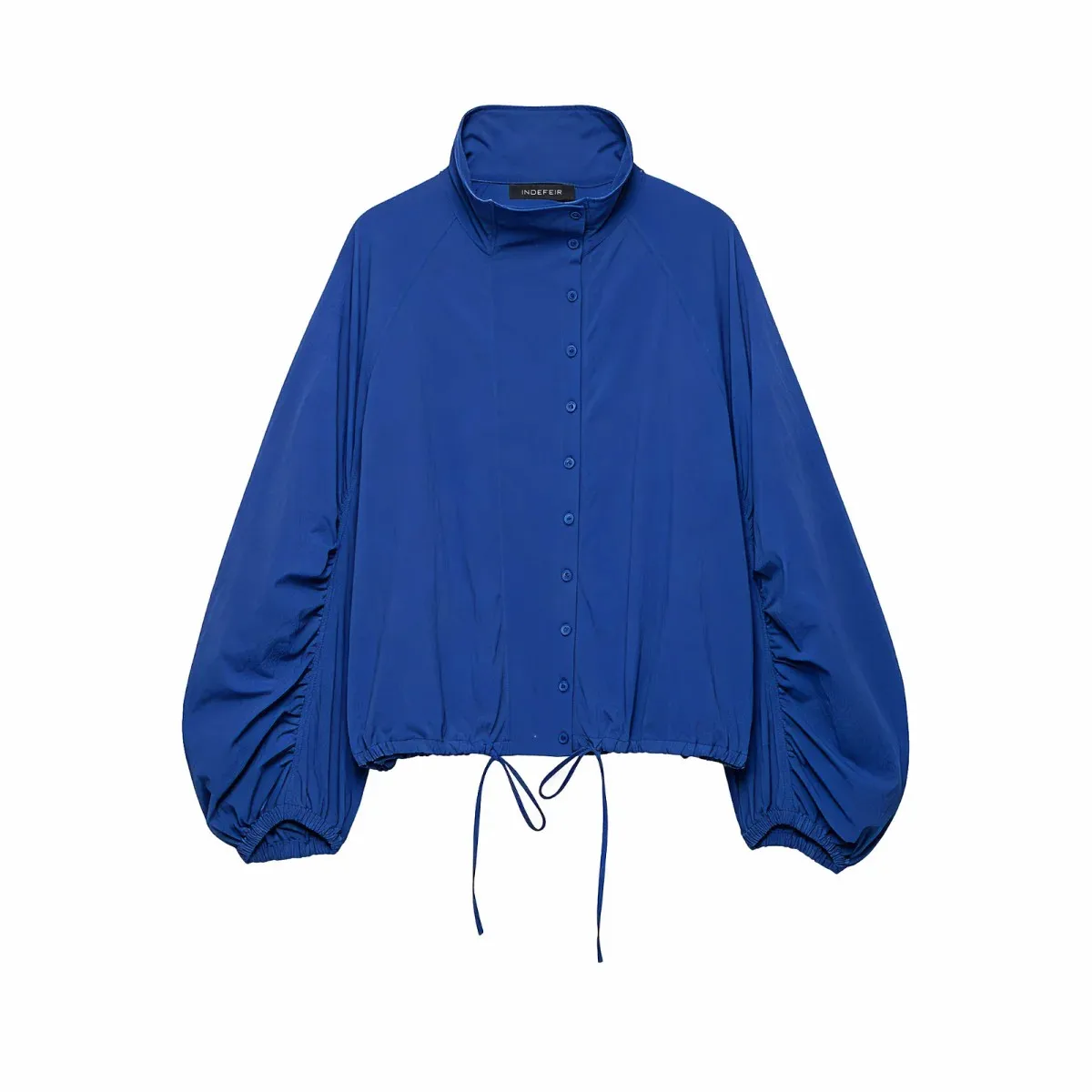Damen Vintage Blaue Einreihige Jacken Damen 2026 Herbst Neue Schicke Lässige Faltenärmel Stehkragen Mäntel High-Street Damen Oberteil – Detail 2