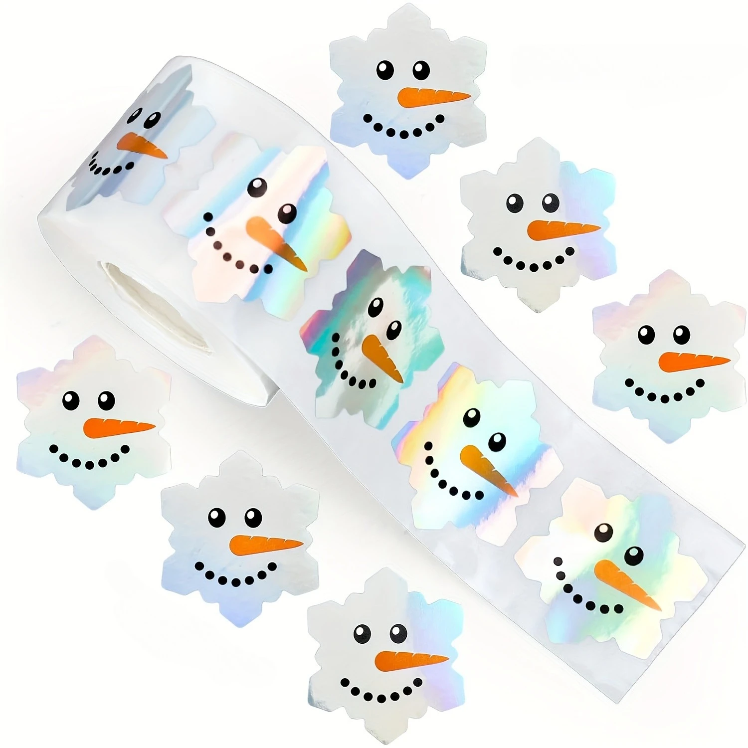 Holographic Laser Snowman Doodle Sticker, Silvery Laser Envelope Magazine Decoration, Holiday Party DIY Decorative Supplies