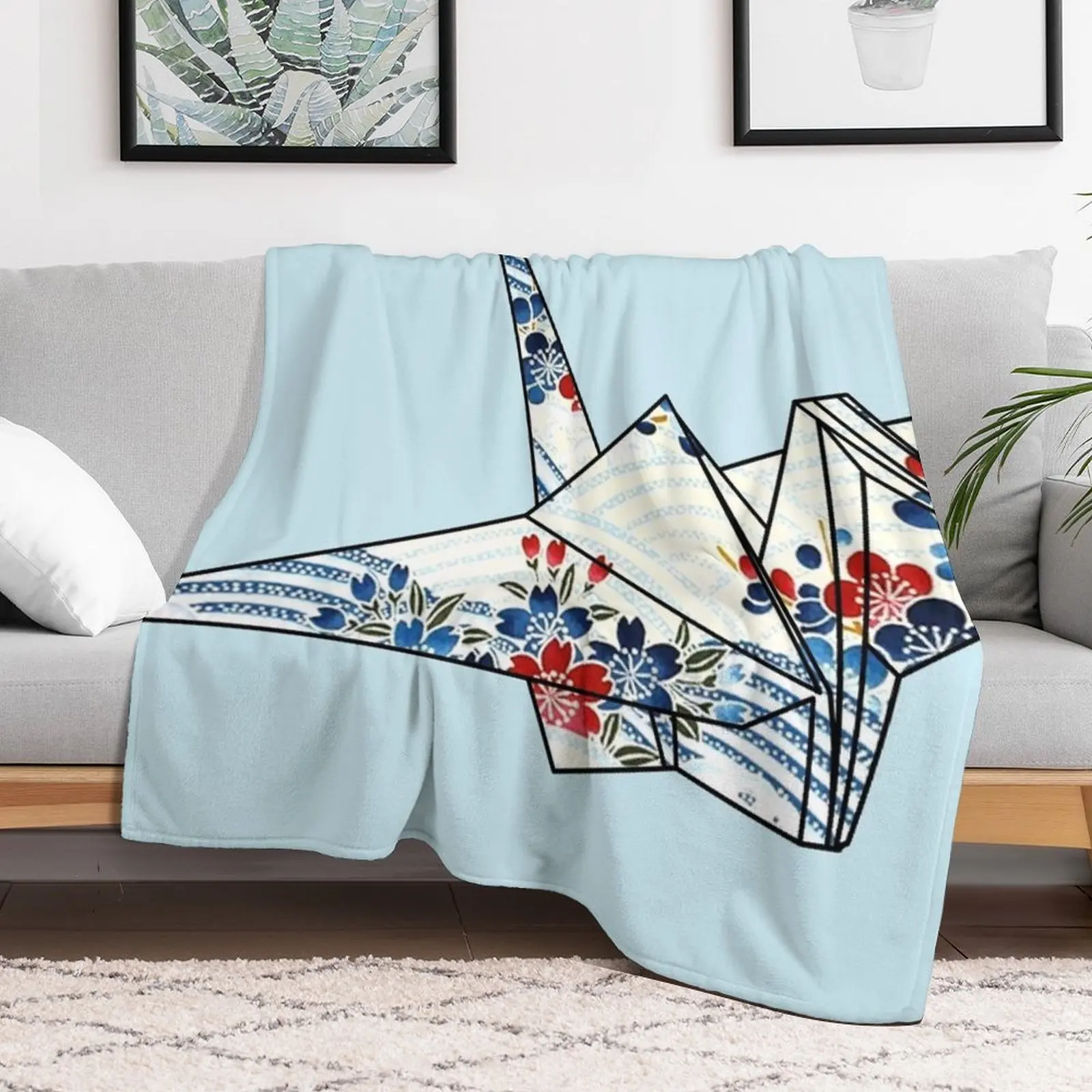 

Blue Origami Crane Throw Blanket for babies anime Luxury Thermal Blankets