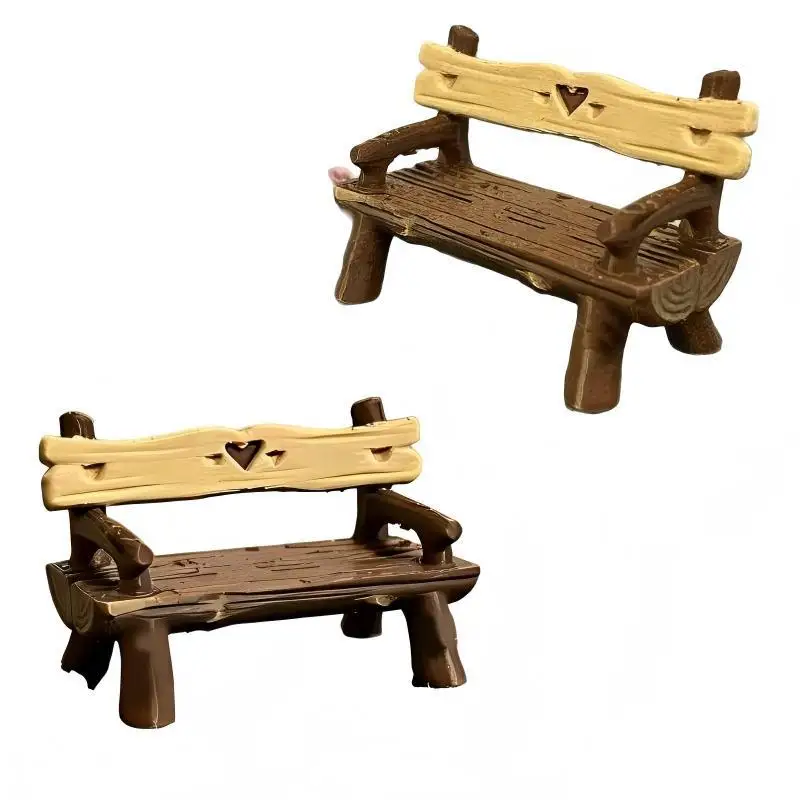 Miniature Garden Bench 2Pcs Set 1/12 Dollhouse Park Chair DIY Decoration for Micro Landscape Scene