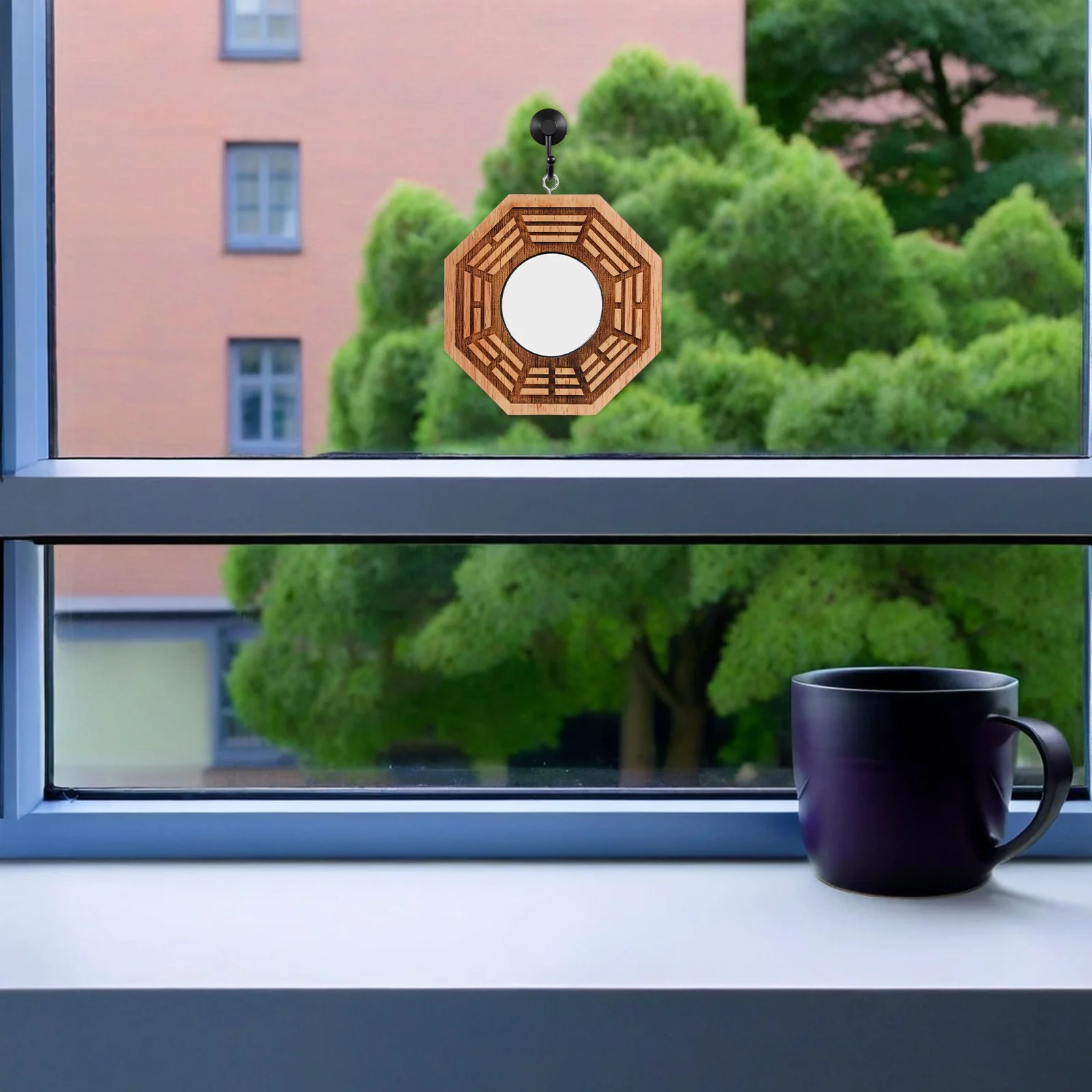 

Wooden Bagua Mirror Pendant Feng Shui Convex Mirror Door Protection Home Blessing Charm for Prosperity Good Luck Ornament