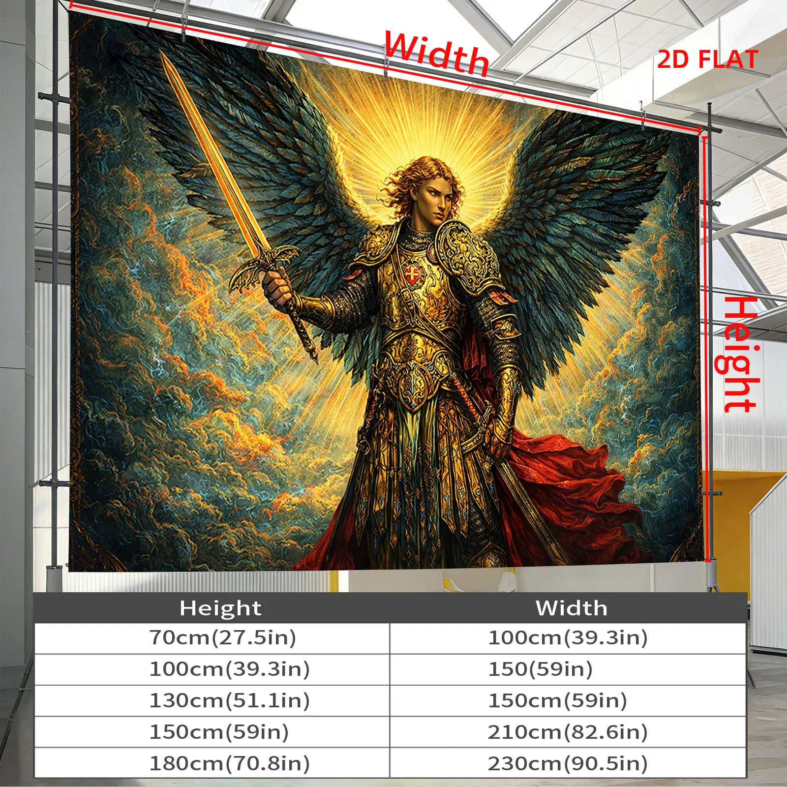 Epic Fantasy Warrior Tapestry Wall Hanging Decor Art Polyester Print for Man Cave Bedroom Room Decor Knight Angel Mythology Gift