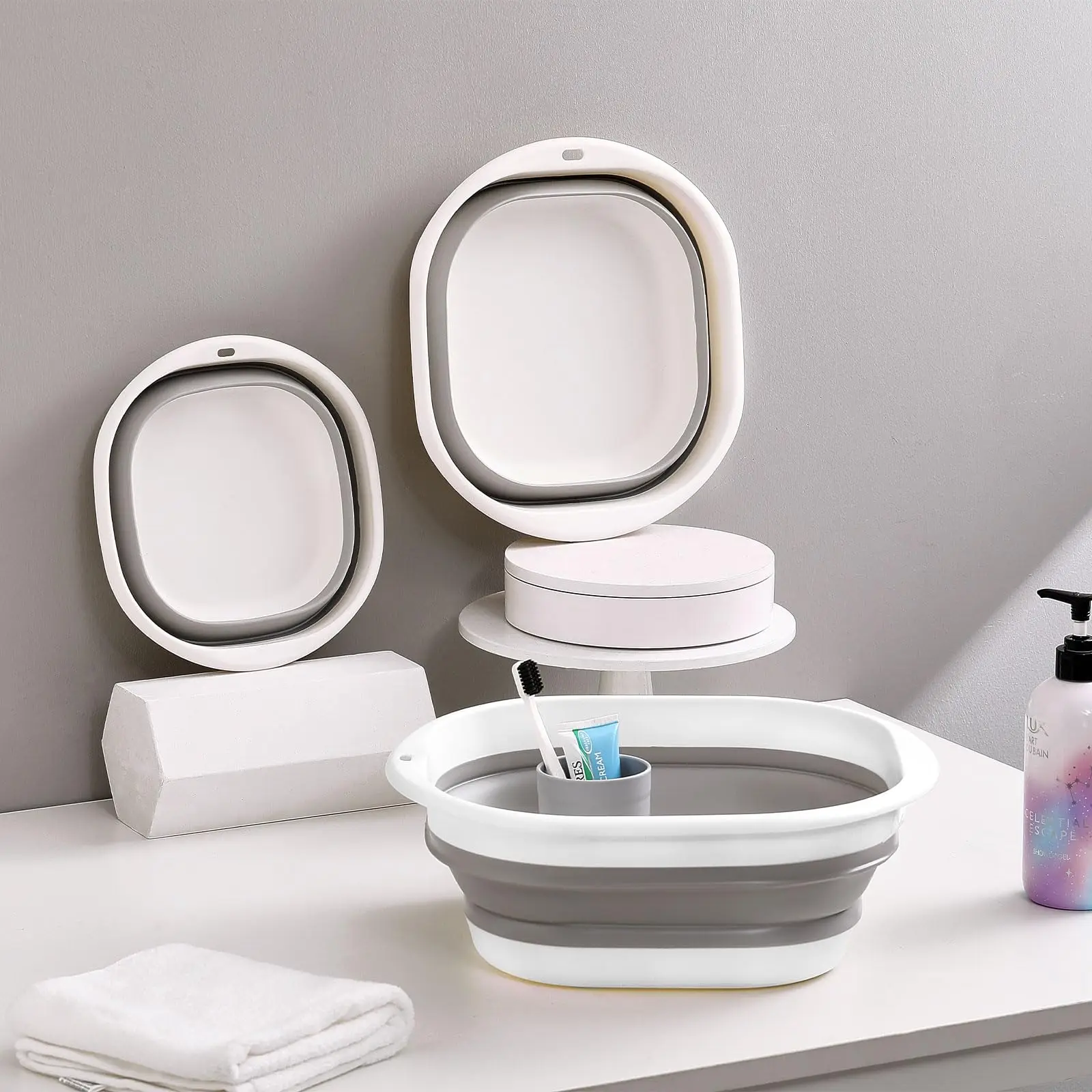 3pcs Foldable Tub Laundry Basket–Space-Saving Storage Container for Dishwashing,Fruit Washing,Camping, Laundry,Hiking & Home Use