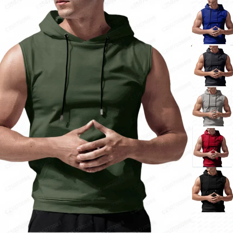 Men Tank Top Solid Hooded Sleeveless Tanks Straight Casual Spliced Straight Tees Hoodies Tops Y2k Streetwear Male Summer 2026