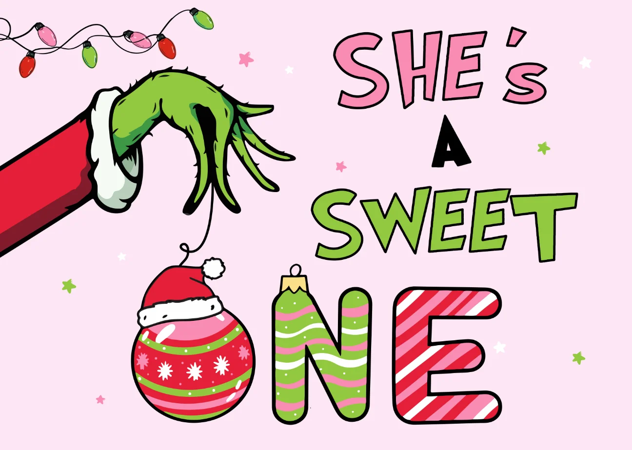 7x5FT She' Pink Sweet Mean One Due Stole Christmas Ball Merry Xmas Custom Photo Studio Backdrop Background Vinyl 220cm X 150cm