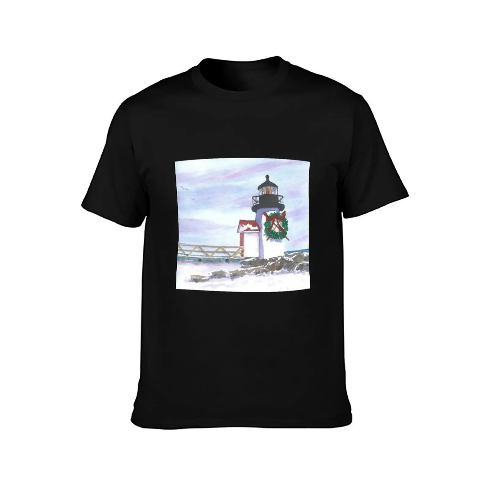 Nantucket Lighthouse at Christmas T-Shirt t shirts for man cotton funny T-Shirt