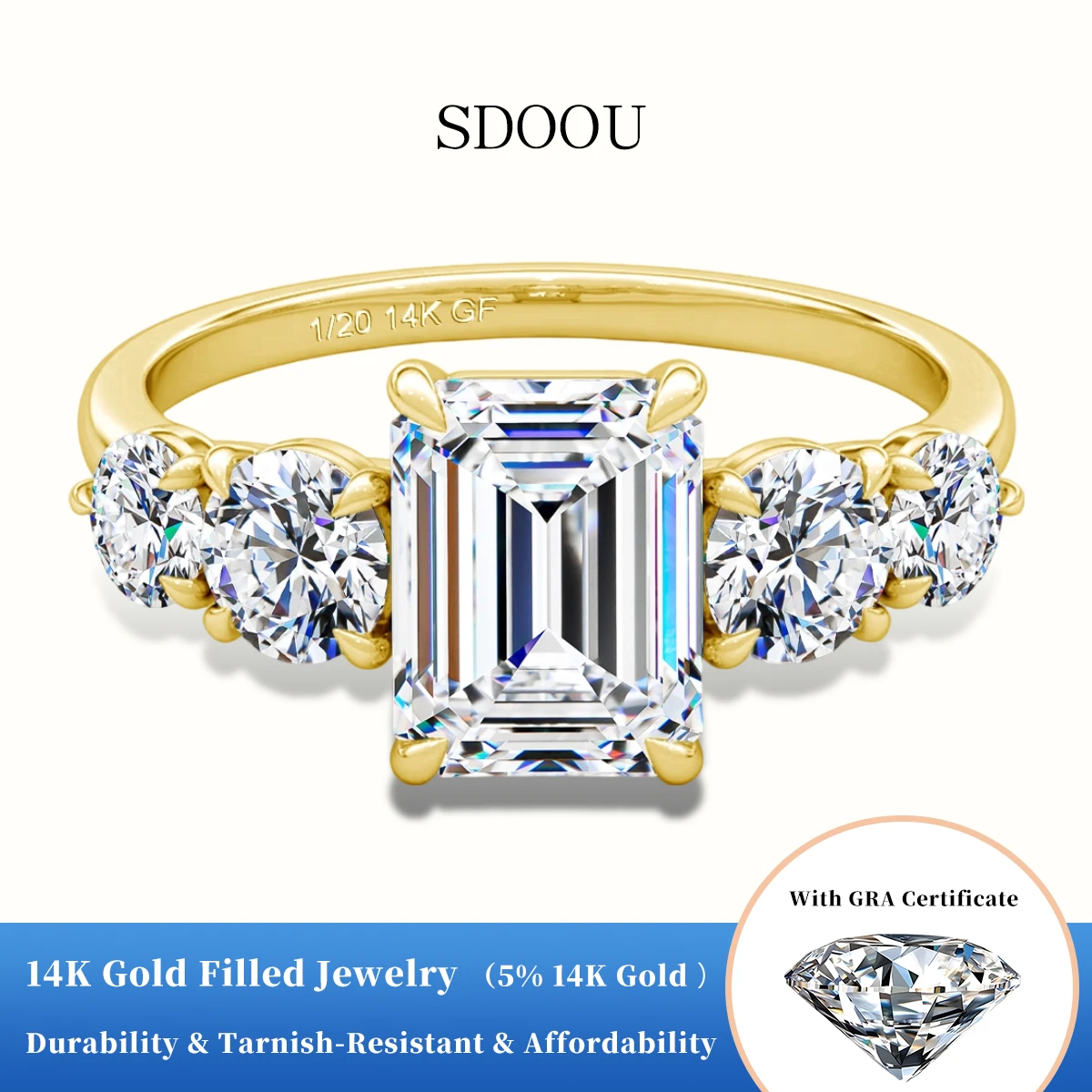 

Кольцо SDOOU Sparkling из 14-каратного золота с муассанитом 2 карата, цвет D, изумрудная огранка, для помолвки, свадьбы, вечеринки, ювелирное украшение для девушек, высшее качество