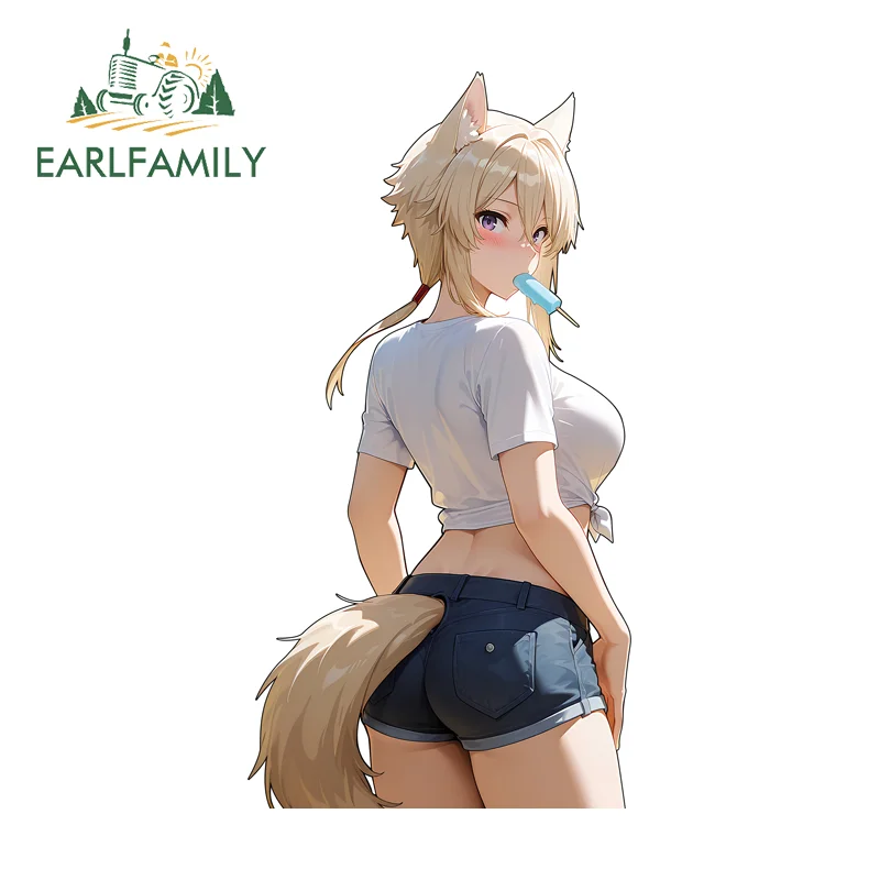 EARLFAMILY Blue Fantasy Sexy Anime Girl Car Stickers Furry Car Exterior Accessories 3D Decal Suitable for Car Door Protector