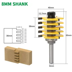 1PC 8MM Shank Milling Cutter Wood Carving Box Joint Router Bit Adjustable 5 Blade 3 Flute Tenon Cutter For Woodworking Tools