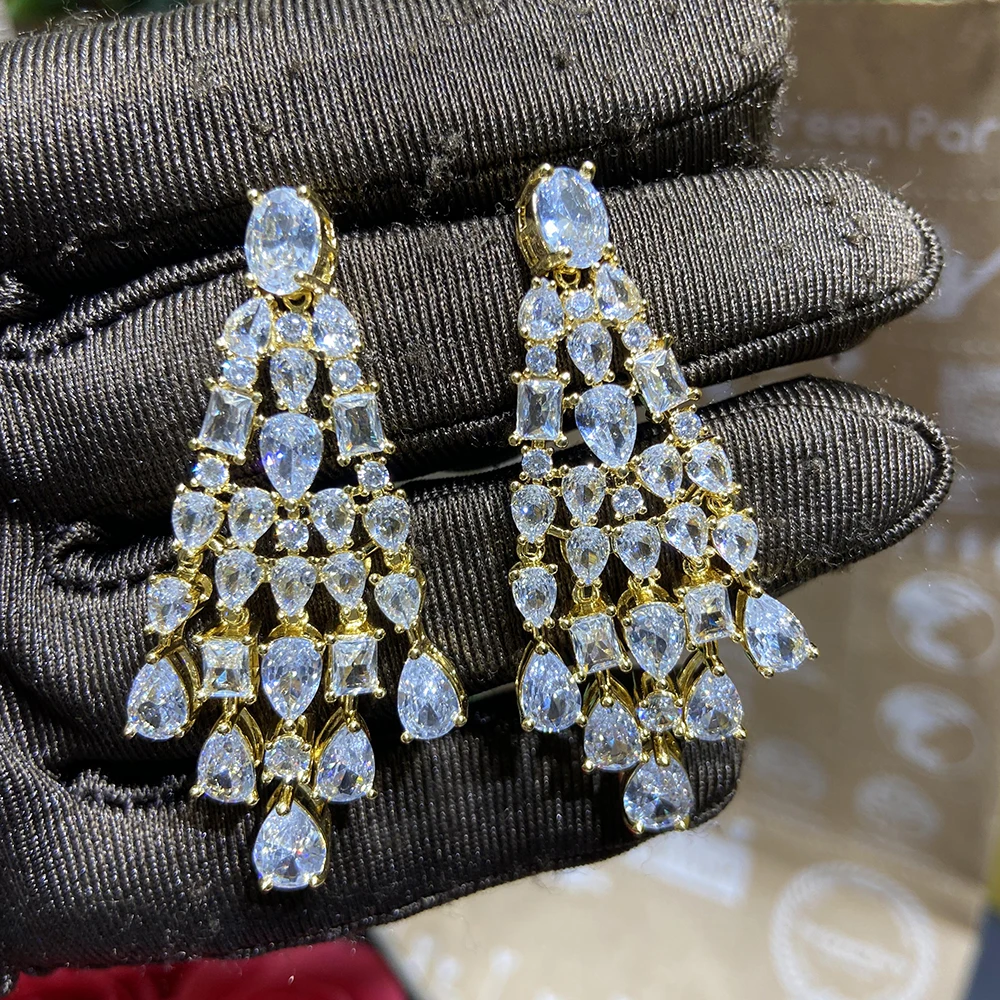 HIBRIDE Classic Round Water Drop Design Silver Color Crystal Women Dangle Earrings With CZ Stones Dubai Nigeria Wedding E-457