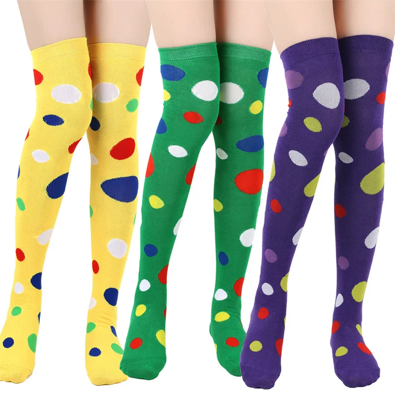 Over 12 Years Old New Year Christmas Cosplay Party Socks Cow Polka Dots Above Knee Knit Long Stockings for Big Girls Women