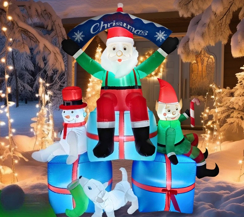 2.1M Outdoor Inflatable Christmas Tree Old Man Snowman Combination Air Mold Foroutdoor Garden Christmas Decoration