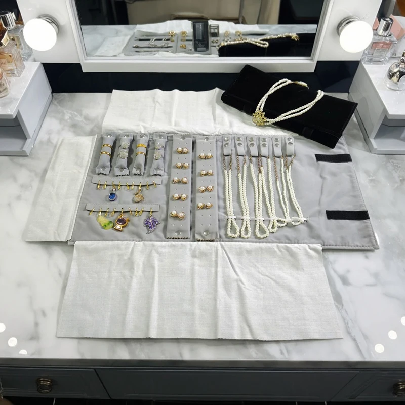 

Дорожный органайзер для ювелирных изделий, портативный бархатный кольцо, серьги, кулон, ожерелье, держатель, браслет, сумка для хранения, складная рулонная сумка