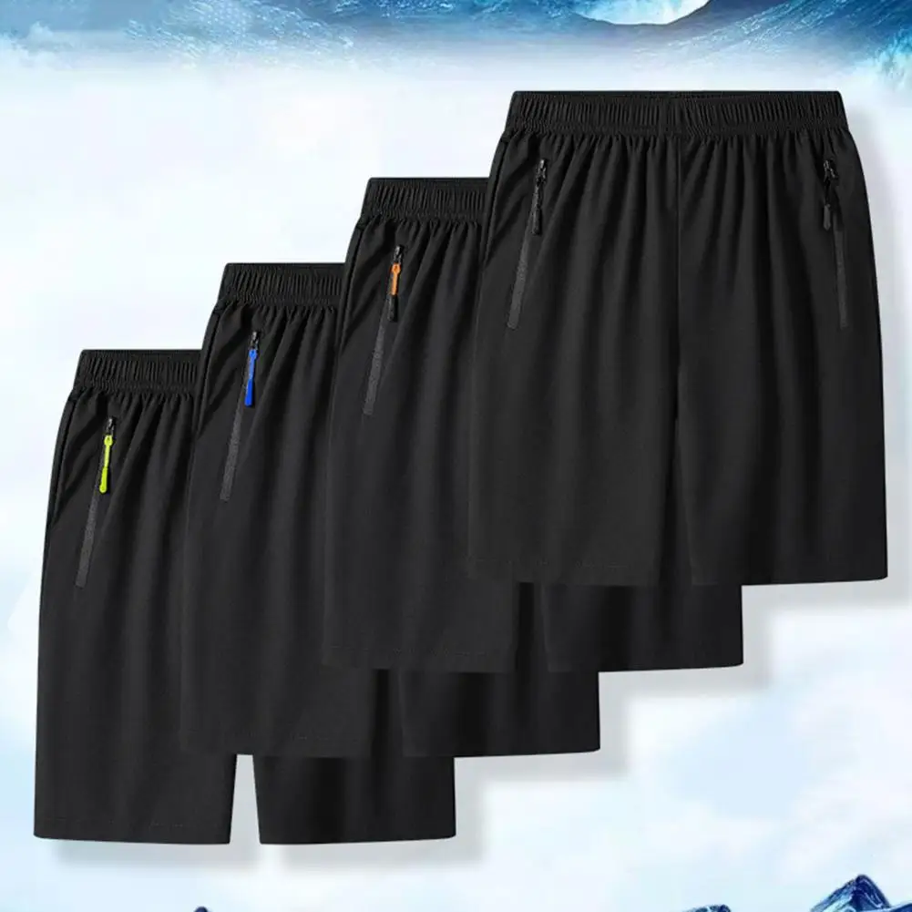 Men Running Shorts Retro Thin Men's Sport Shorts with Zipper Pockets Elastic Waist Above Knee Length for Casual Daily Wear