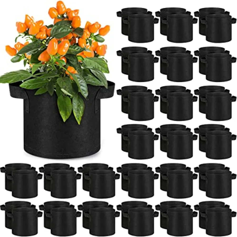 

60 Packs Grow Bags Bulk Aeration Fabric Pot with Handles Thickened Nonwoven Garden Bags to Healthy Root Growth Vegetables Heavy