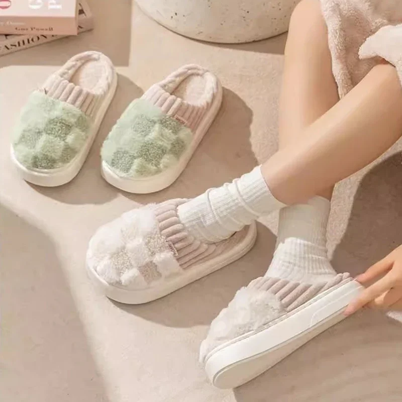 شباشب قطنية للنساء لربيع وخريف وشتاء داخلي مضاد للانزلاق للمنزل الدافئ والشتاء والفرو من القطيفة للزوجين من الرجال