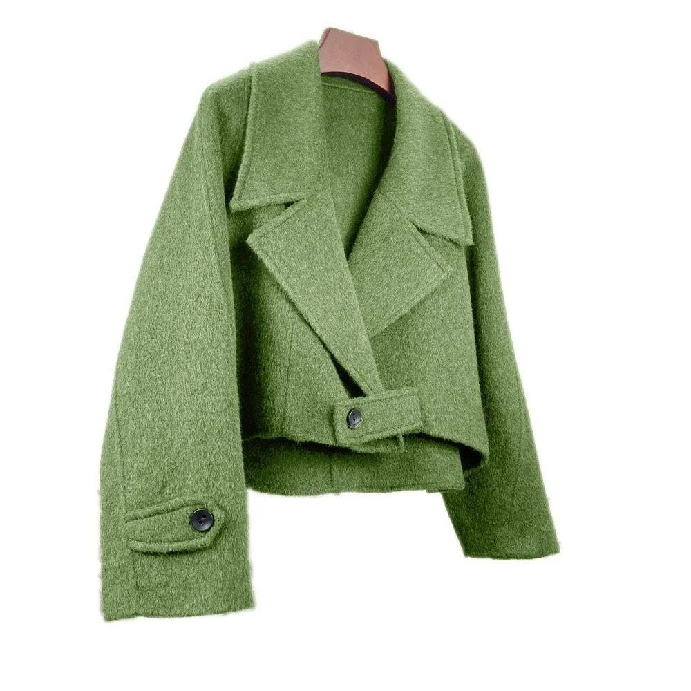 

Твидовый двусторонний новый корейский свободный шерстяной осенне-зимний короткий женский костюм с длинными рукавами, шерстяной пиджак