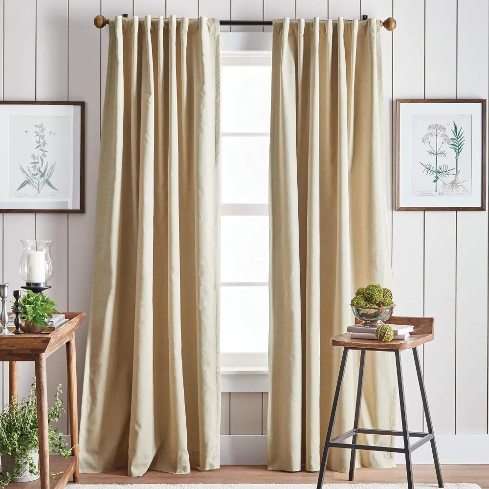 

Martha Curtain Stewart Lido Linen Blackout Foam Lined Rod Pocket/Back Tab Window Curtain Panel Pair Blackout Curtains