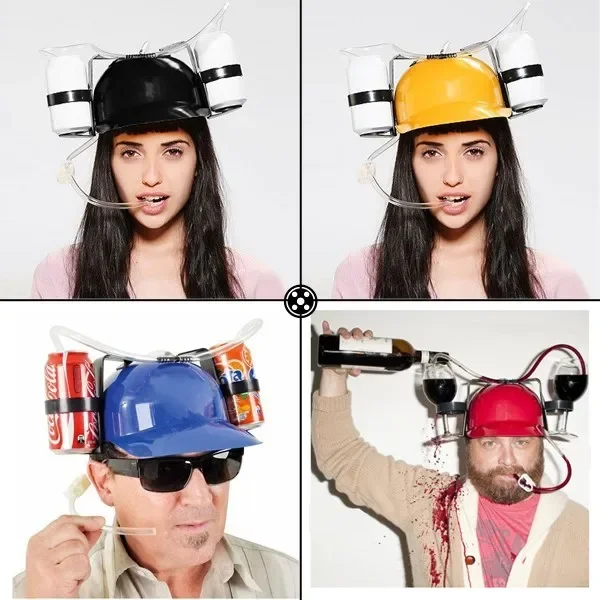 1pcs Hand Beer Soda Cool Party Bar Lazy Straw Drinking Cap Helmet Party holiday Game Beer Soda Dual can holder Drinking Hard Hat