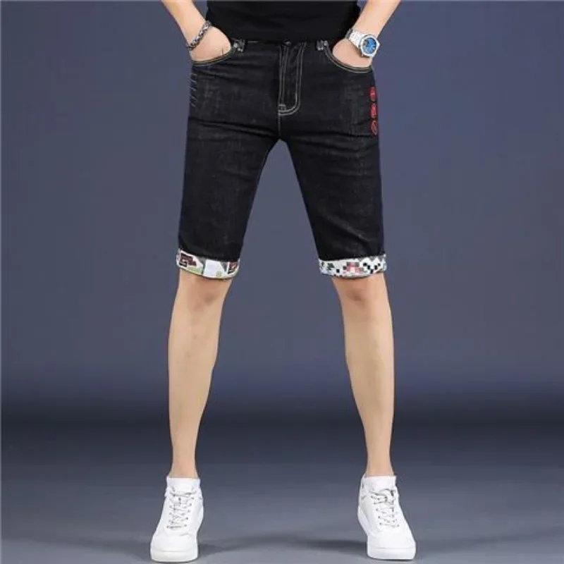 Short Jeans Pants for Men Multi Color Selvedge Embroidery Man Denim Shorts Original Luxury Cowboy Summer Xxxl Xl Buttons New In