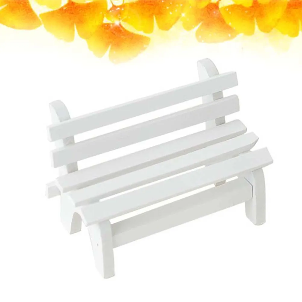 

Miniature Wooden White Double Garden Bench Porch Chair Micro Landscape Ornament Decorative Garden Prop Home Decor