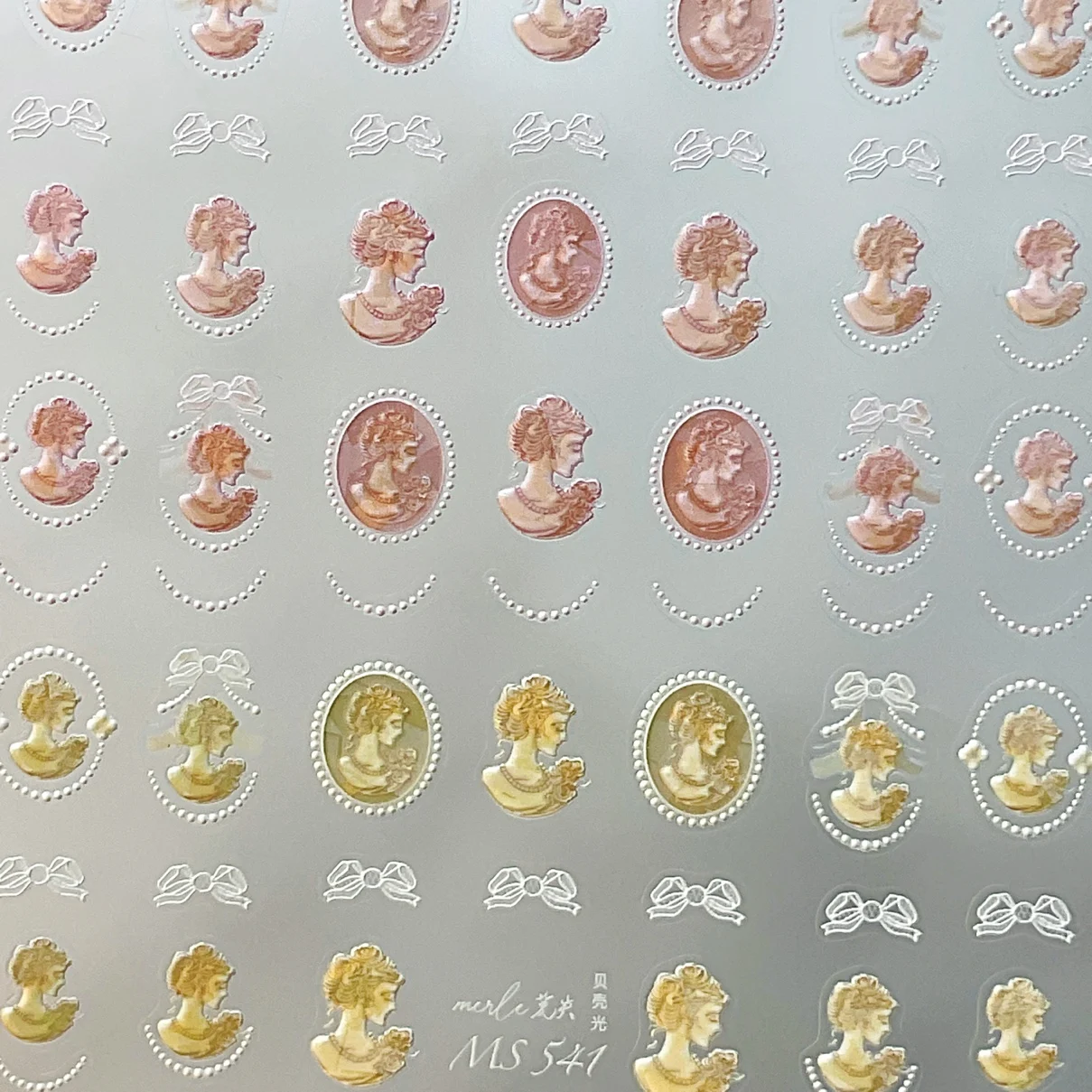 1 sheet Vintage Wind shell Light Baroque girl head nail sticker embossed premium niche French pearl nail sticker