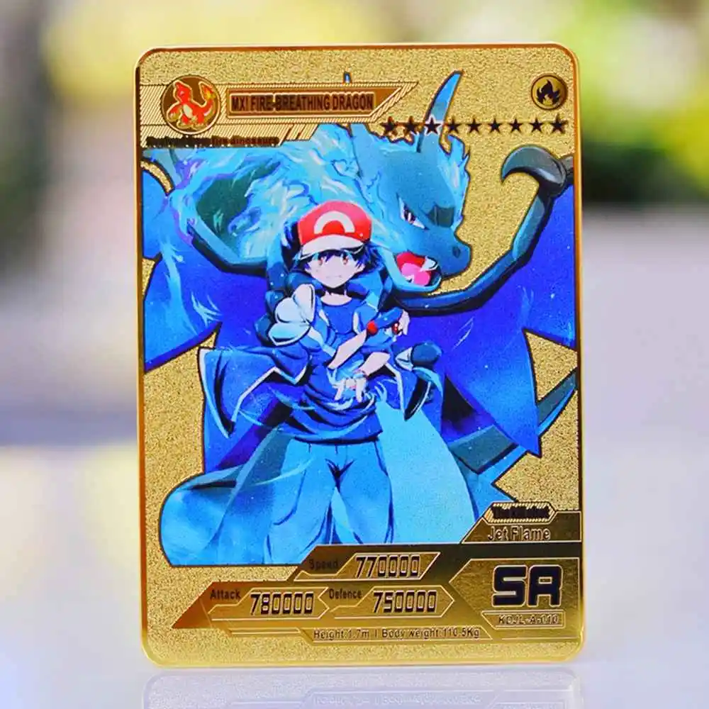 

Pokemon Cards Metal Pokémon Letters Gold Black Tcg Charizard Vmax Lugia Arceus Vstar Anime Card Party Board Games Kids Toys Gift