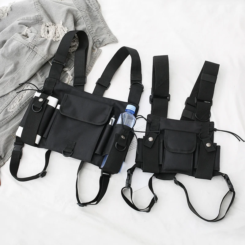 Functional Tactical Chest Bag Woman Hip Hop Vest Streetwear Bag Waist Pack Unisex Black Chest Rig Bag outdoor walkie-talkie pack