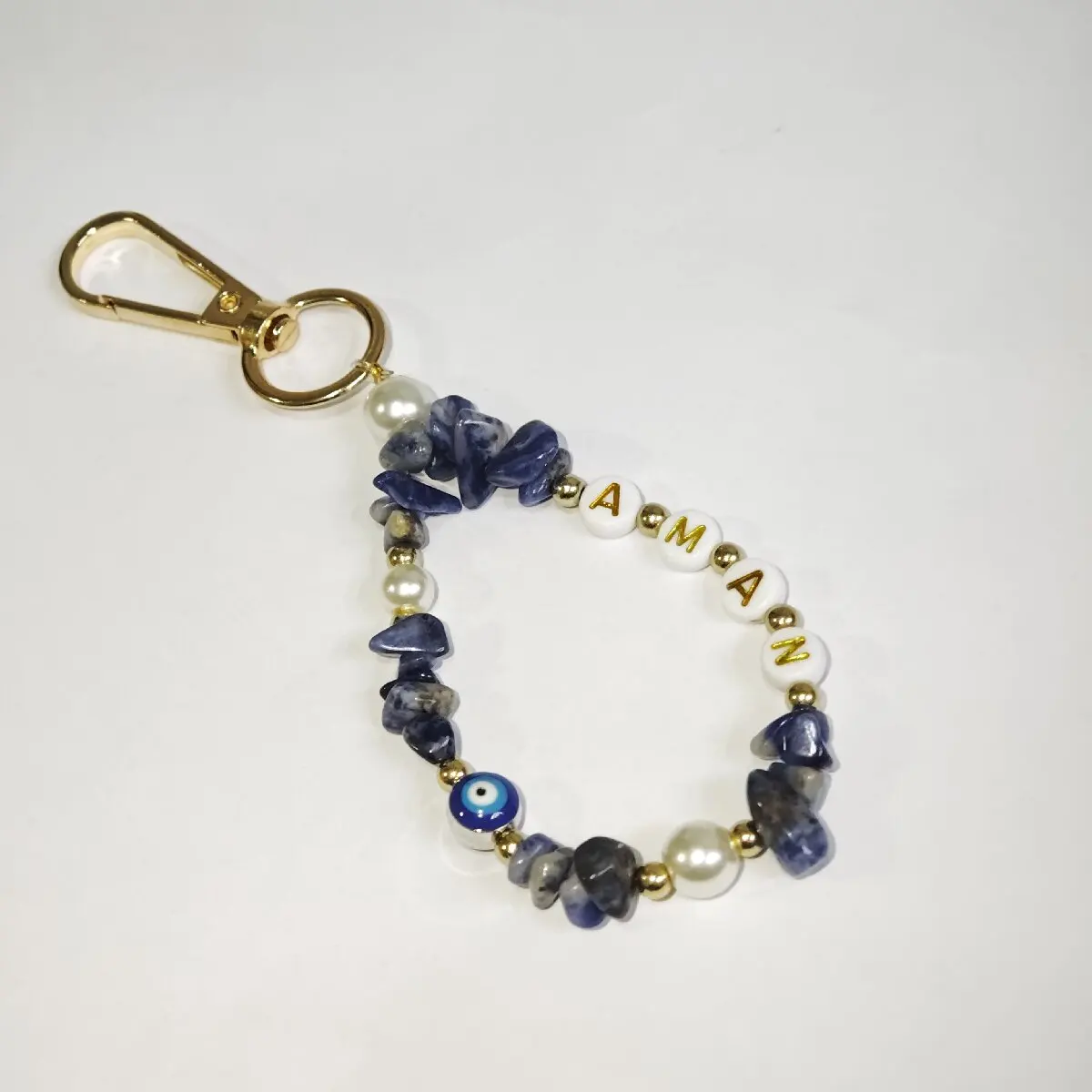 Personalized Custom Gemstone Keychain with Devil Eye