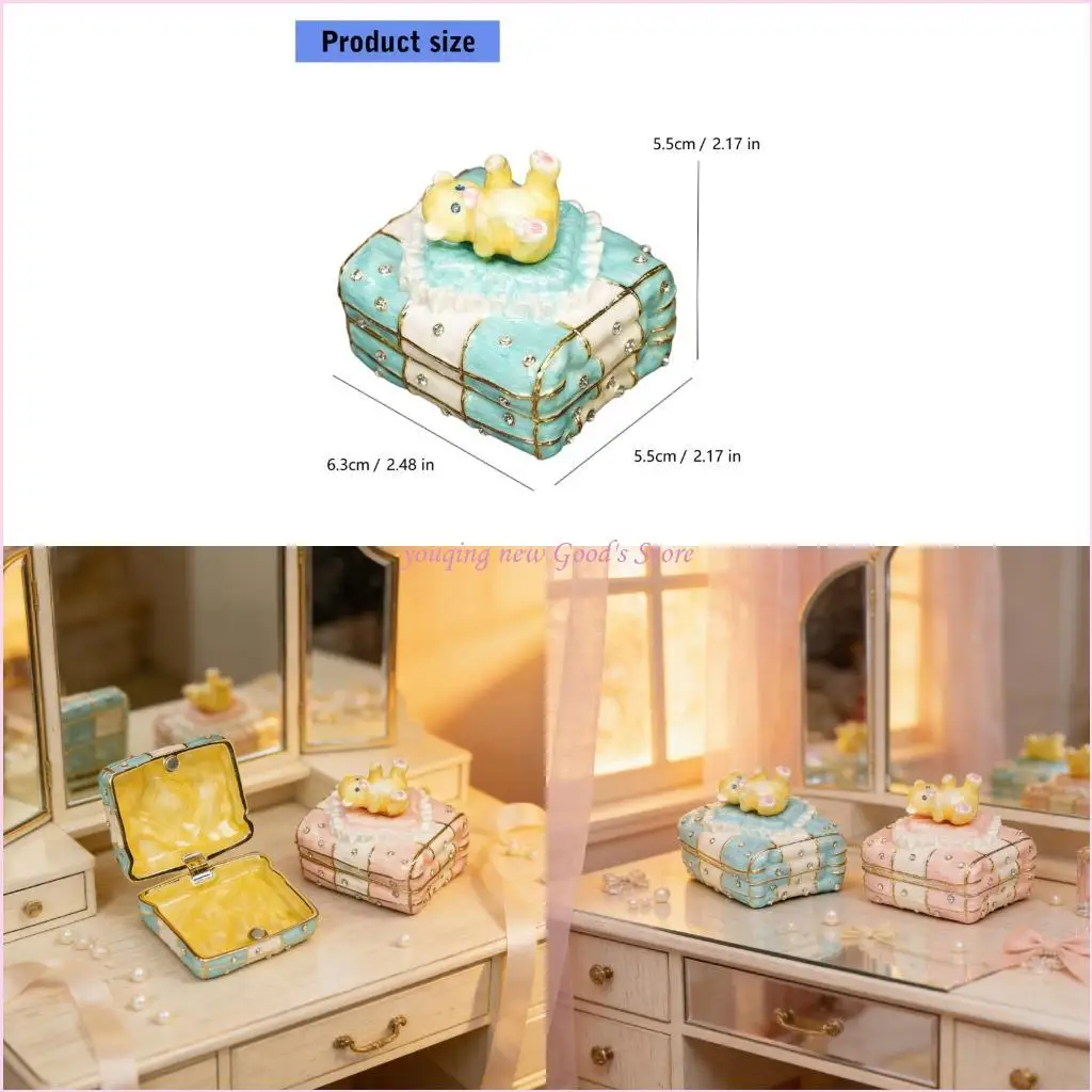 57QA Lovely Small Bear Themed Jewelry Case Featuring High Quality Enamel Work