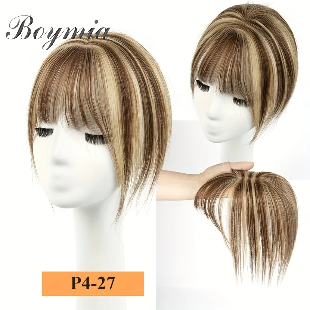 Balayage Human Hair Topper Hair Piece 20.32-35.56 cm Natural Straight Center Part with Thinning Hair Bangs 2 Clips in Hair Brown Color Mix Honey Blonde Color