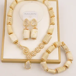 White Natural Nigerian Coral Beads Necklace African Jewelry Set