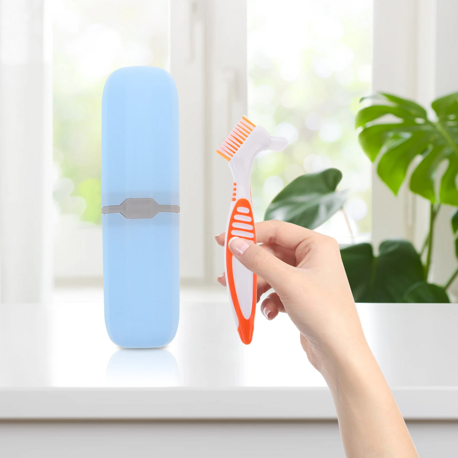 

2 set Toothbrush Storage Box Set Ergonomic Handle Portable Mini Brush Double Sided Denture Travel Container Oral Care Cleaning