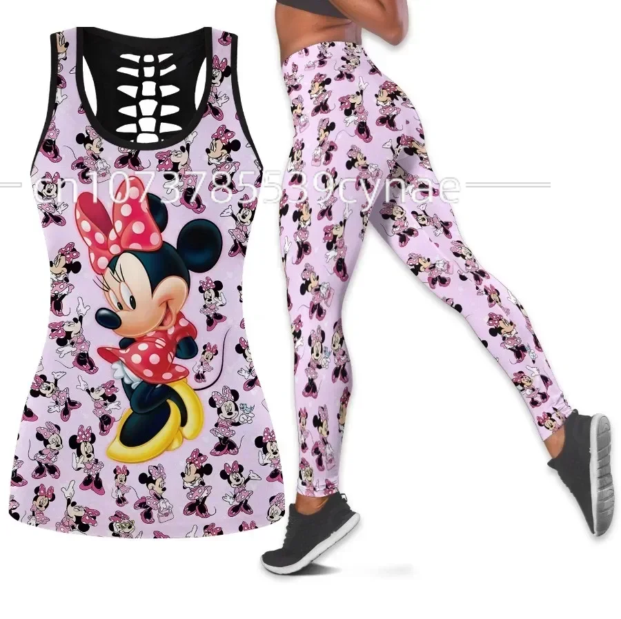 Disney tureMinnie-Leggings de yoga pour femme, glaçage creux, fitness imbibé, haut de sport précieux, ensemble de leggings, tenue