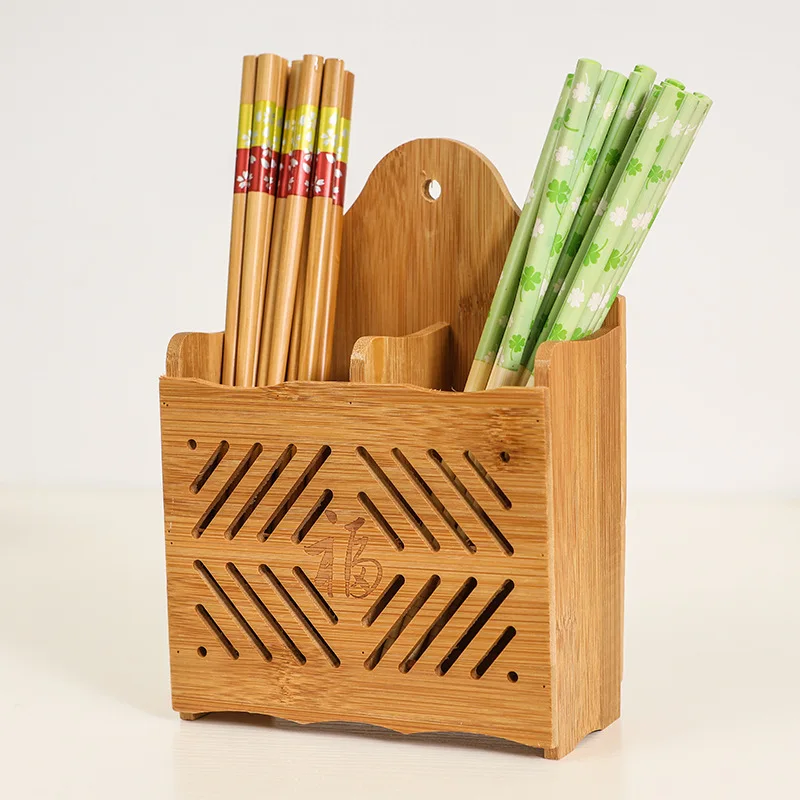 Kitchen Wooden Drain Chopsticks Cage Cutlery Hollow Drainer Storage Rack Spoon Chopstick Organizer Home Accessories