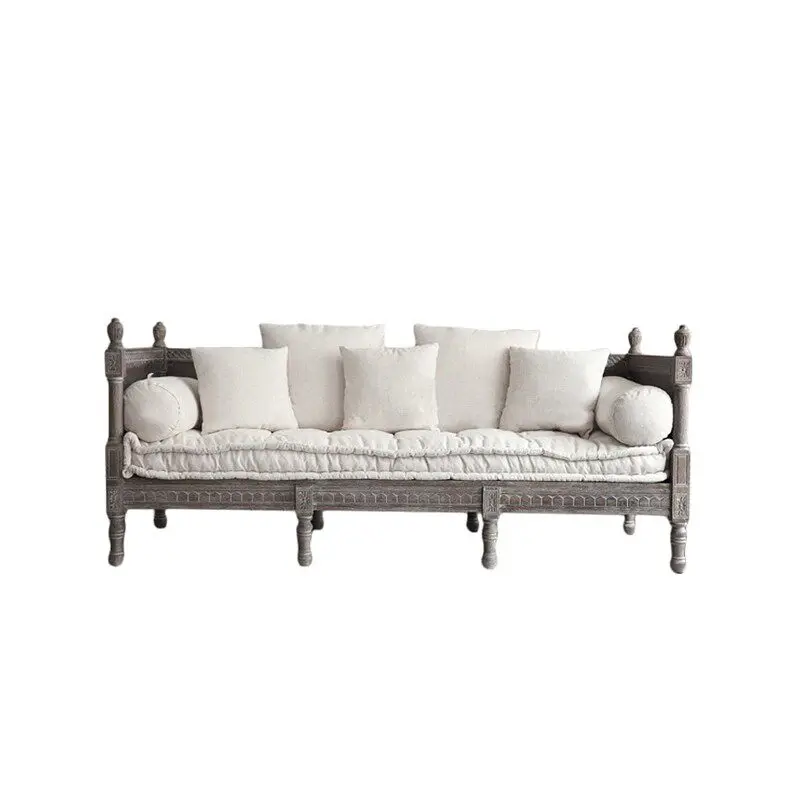 AA High-end retro old solid wood sofa American style, living room country nostalgic bed and breakfast