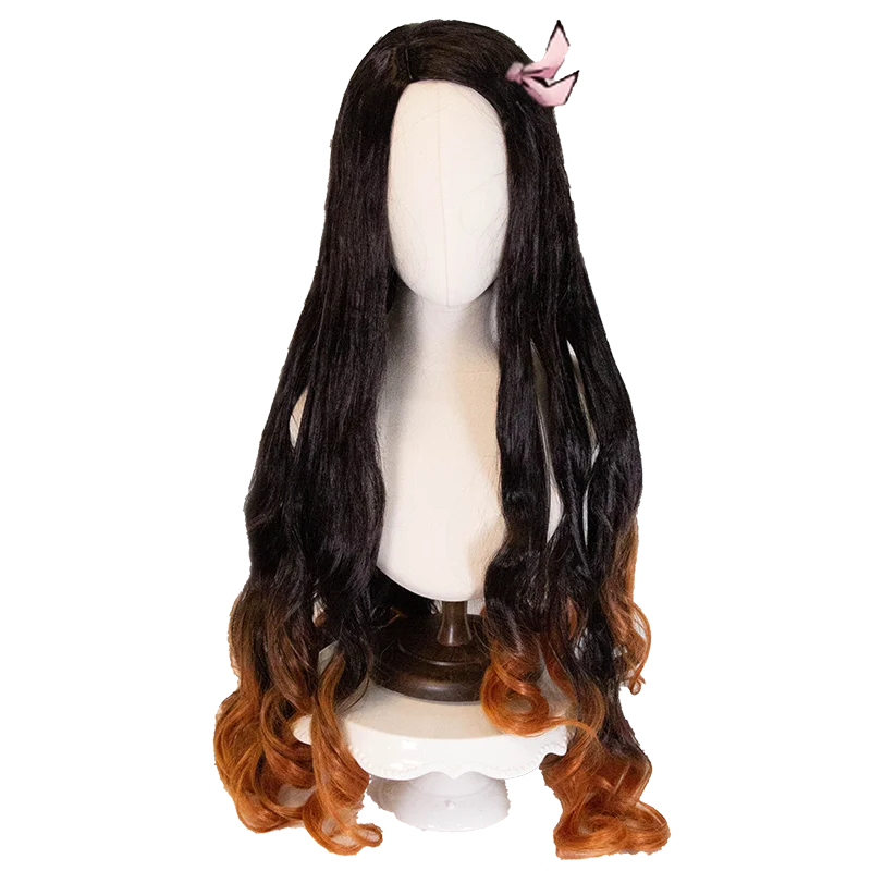ND Nezuko Kamado Косплей Парик Шиньон Demon Slayer Аниме Косплей Парик Волос для Comic Con Coser Костюм Партия Термостойкий