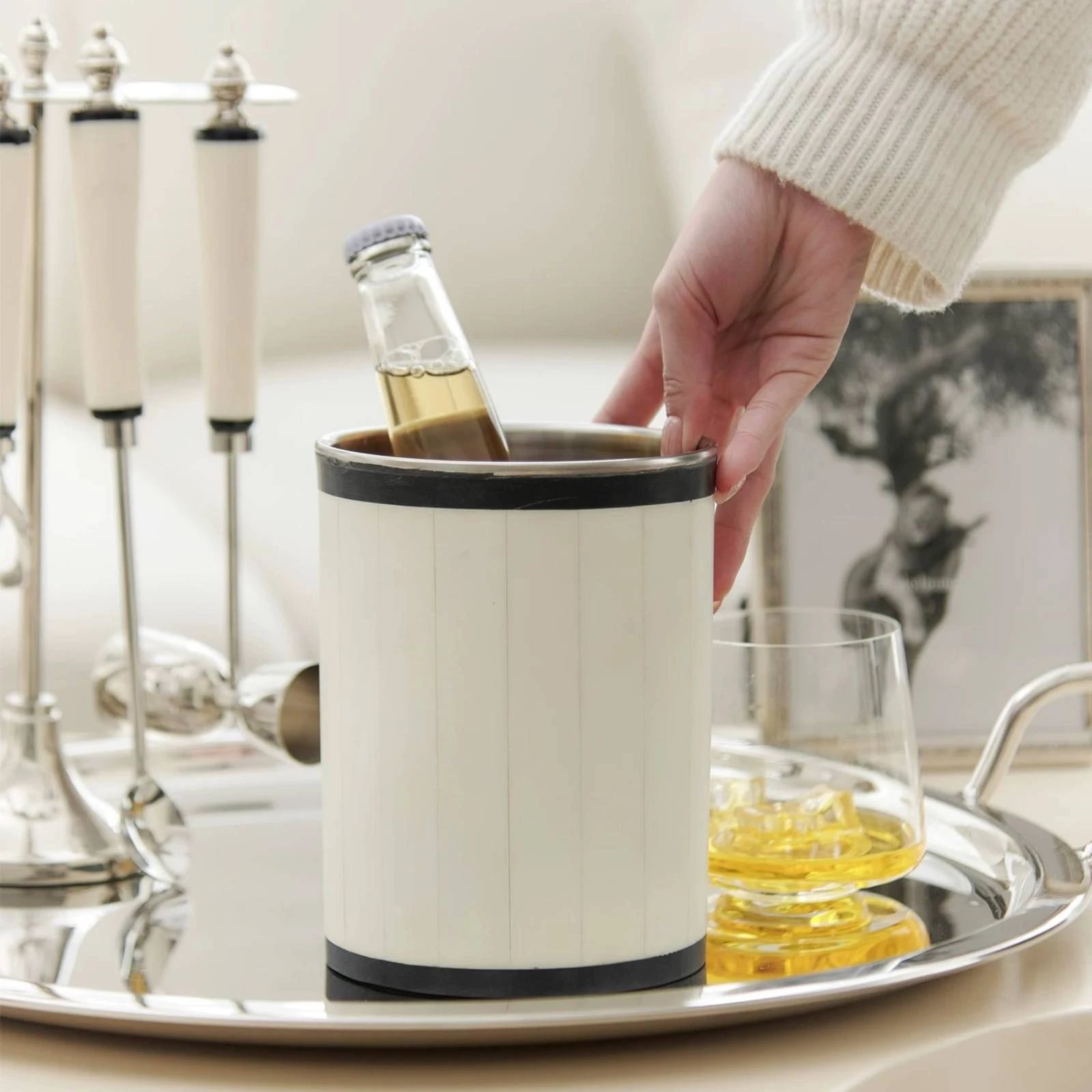 Decorative Vessel Cylindrical Decorative Container Tabletop Vessel Compact Vintage-Inspired for Decorators, Bar Cart