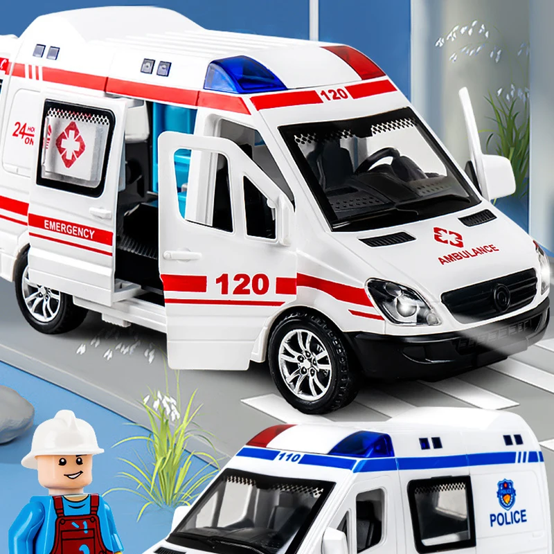 1PCS Mini Car Diecast Ambulance Fire-Truck Policecar Model Sound And Light Vehicle Simulation Collection Gifts Kid Toys Ornament