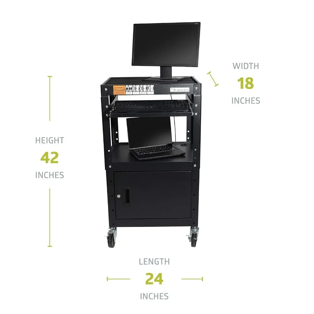 Rolling AV and 12 Device Charging Cart Combo with Adjustable Shelves Durable