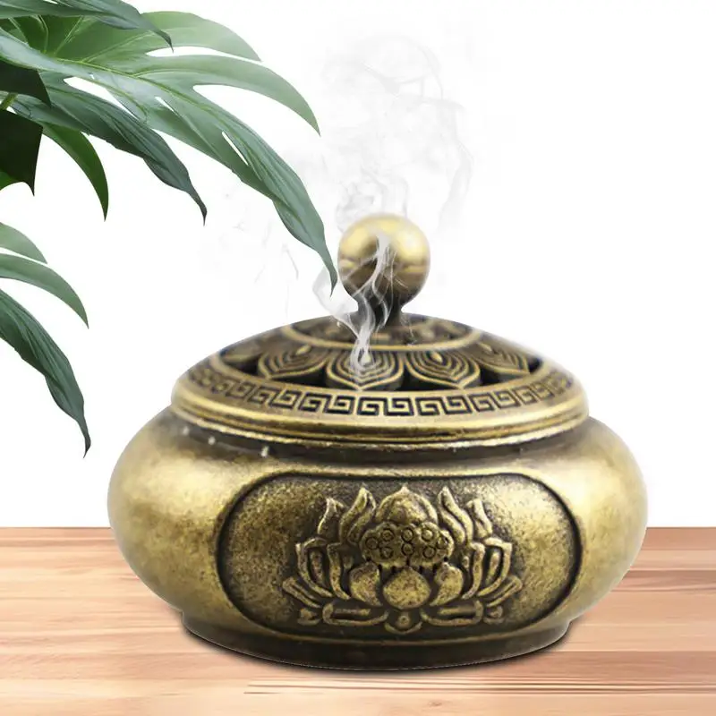 حامل مبخرة على شكل زهرة مبخرة معدنية عتيقة وعاء مبخرة معبد صغير للتأمل والاسترخاء الروحي