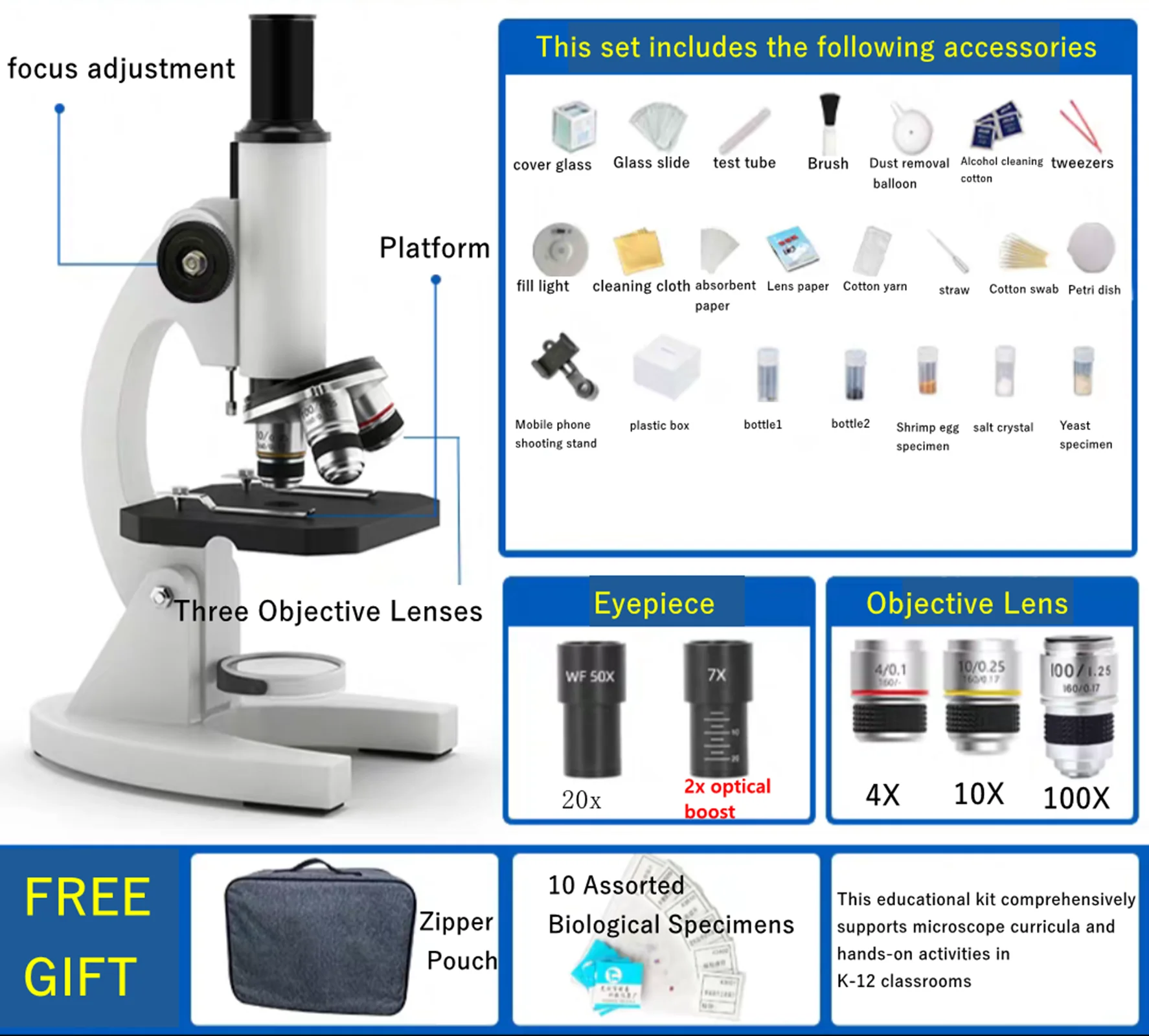 

Профессиональный набор биологических микроскопов HD 80X-2000X, идеальный подарок STEM для учебной лаборатории
