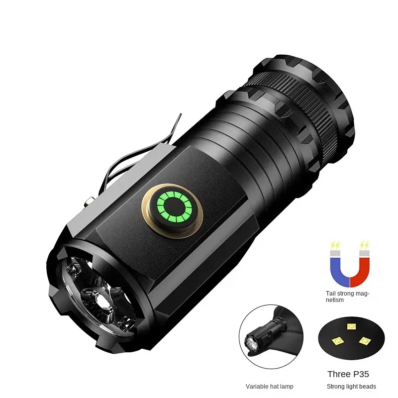 Powerful Mini EDC LED Flashlight 2000LM Super Bright Keychain Light USB Rechargeable Torch Camping Lantern with Power Indicator