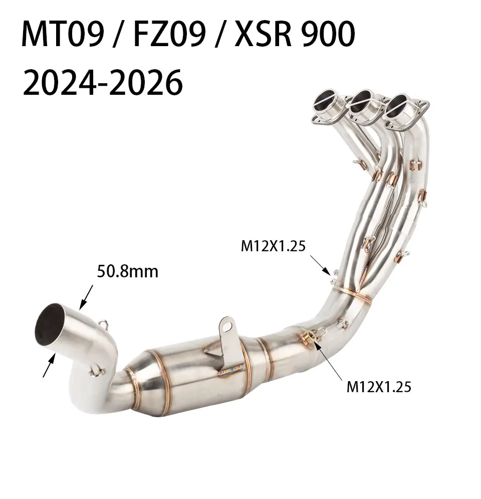 Für Yamaha MT-09 FZ-09 Auspuffkrümmer 2024-2026 Edelstahl Motorrad Auspuffanlage Slip-On Verbindungsrohr MT09 Auspuff FZ09 Krümmer
