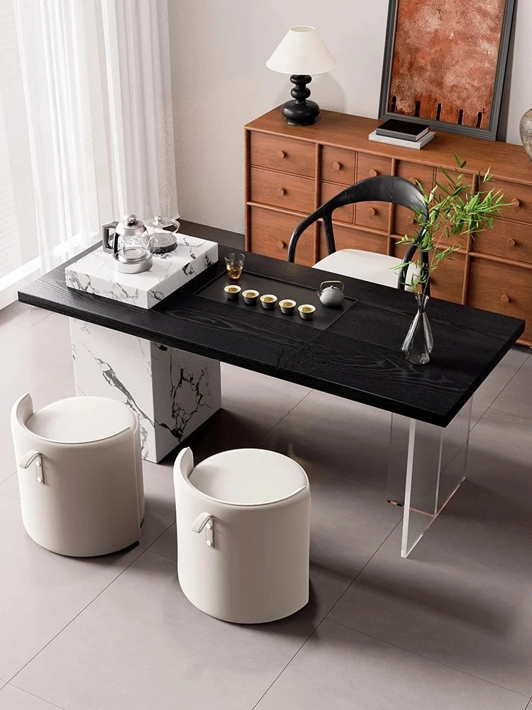 

Modern simple balcony tea table Solid wood island small apartment tea table Light luxury high-end sense